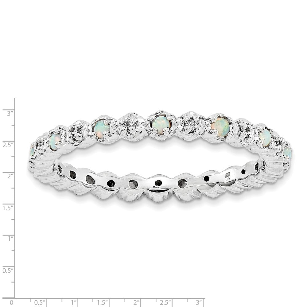 Sterlingsilber Stapelbar Expressions Erzeugt Opal & Diamant Ring
