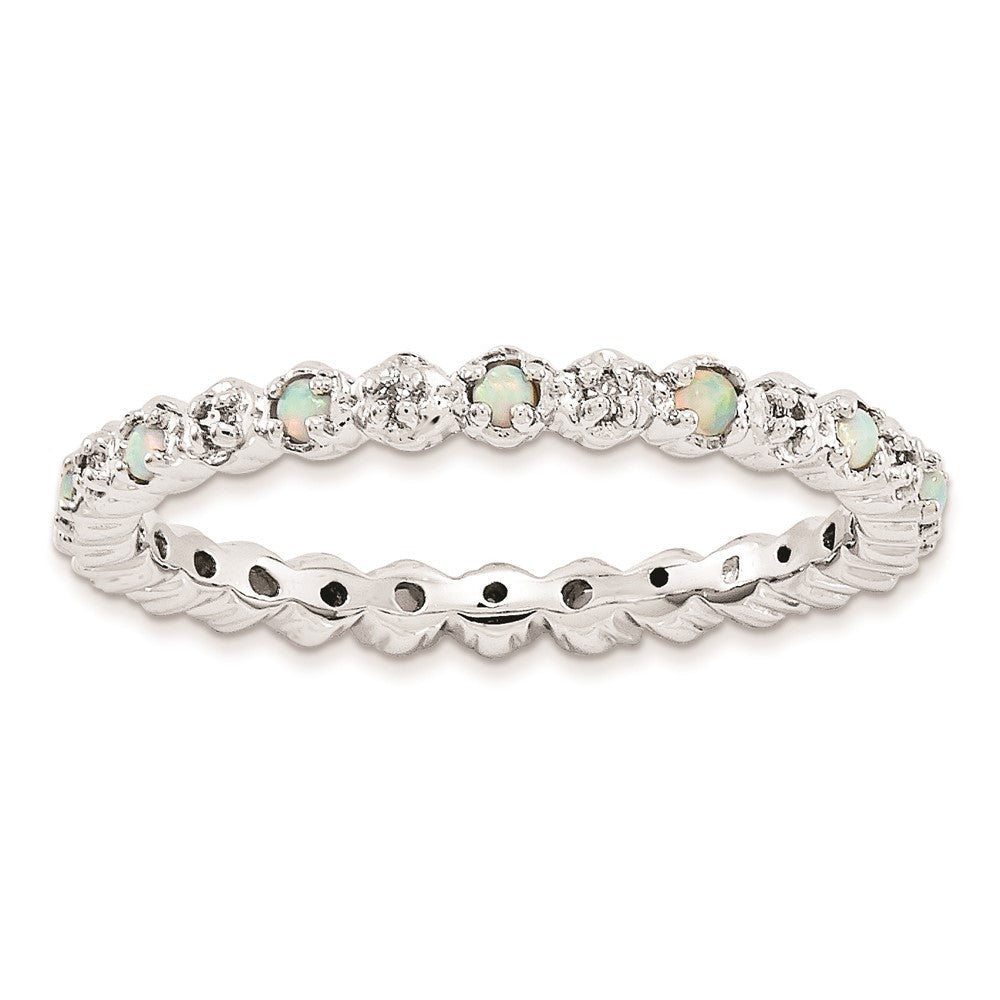 Sterlingsilber Stapelbar Expressions Erzeugt Opal & Diamant Ring