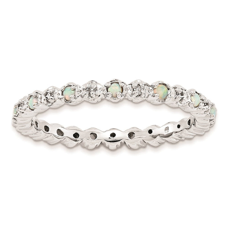 Sterlingsilber Stapelbar Expressions Erzeugt Opal & Diamant Ring