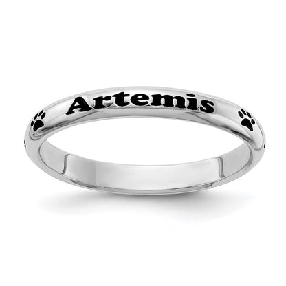 Sterlingsilber Ss Rhodiniert Plt Stapelbar Expressions Personalisiert mit Paw Druck Ring