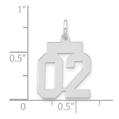 Sterlingsilber Klein Poliert Zahl 02 mit Oberteil Charm