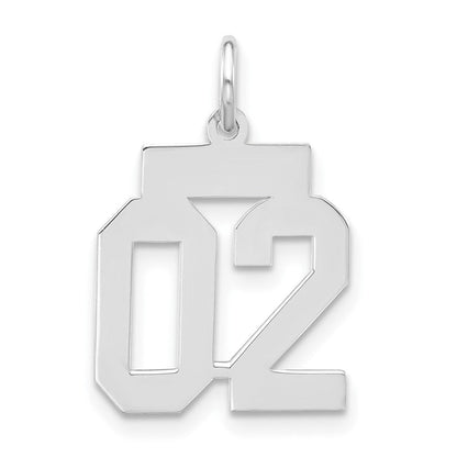 Sterlingsilber Klein Poliert Zahl 02 mit Oberteil Charm