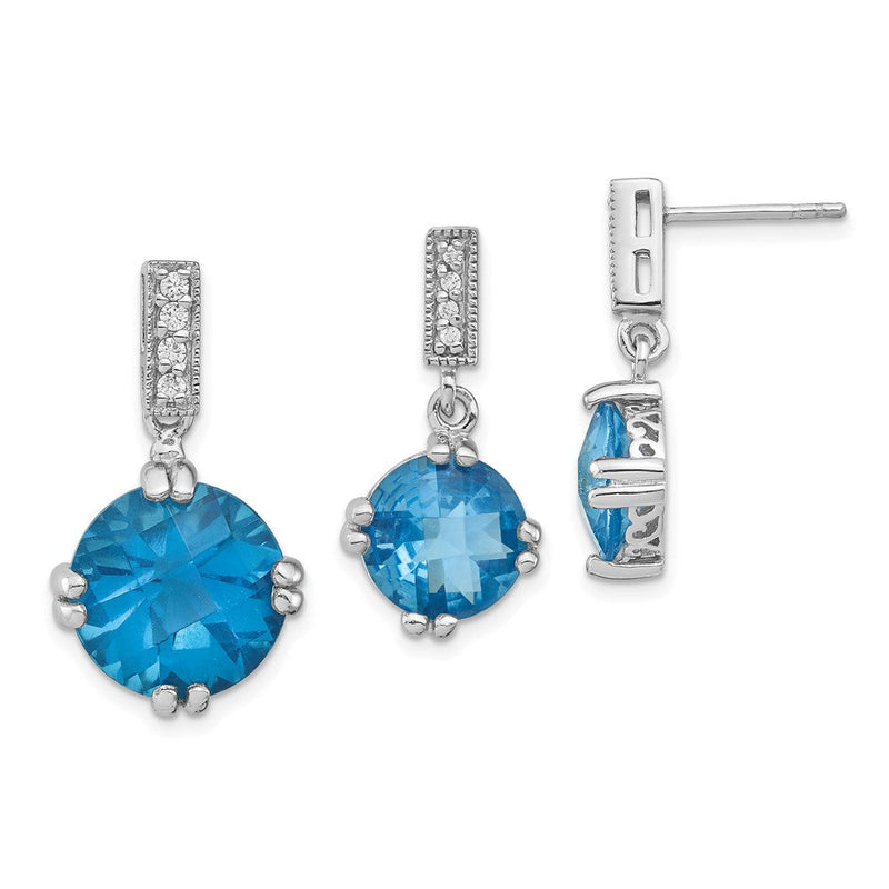 Sterlingsilber Rhodiniert Blau und Klar Zirkonia Anhänger Ohrring Set