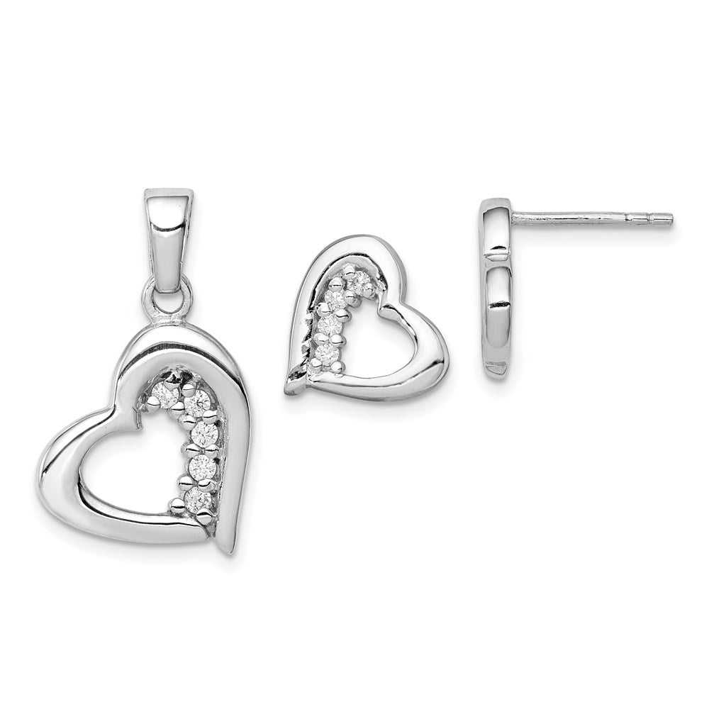 Sterlingsilber Rhodiniert Zirkonia Herz Ohrring und Anhänger Set