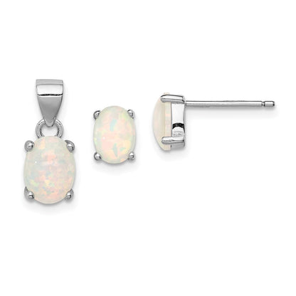 Sterlingsilber Rhod-plate Oval Erzeugt Opal Anhänger/earrings Set