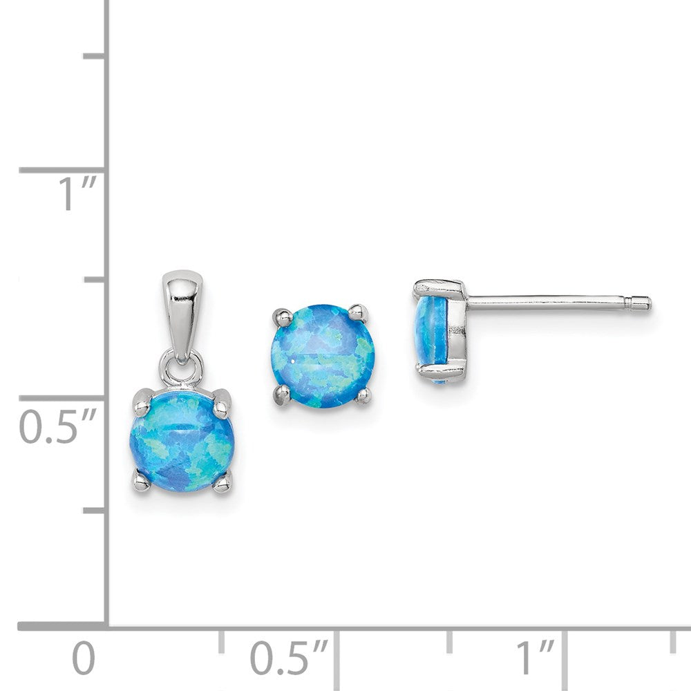 Sterlingsilber Rhodiniert Erzeugt Opal Anhänger und Ohrring Set