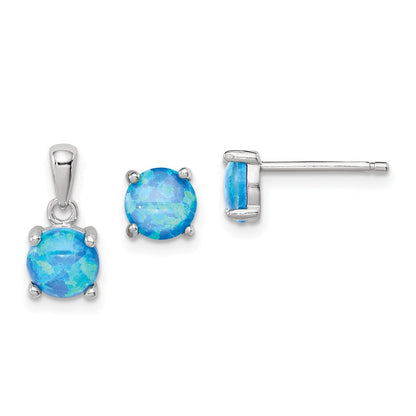 Sterlingsilber Rhodiniert Erzeugt Opal Anhänger und Ohrring Set