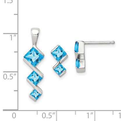 Sterlingsilber Poliert Blautopas Anhänger und Ohrstecker Set