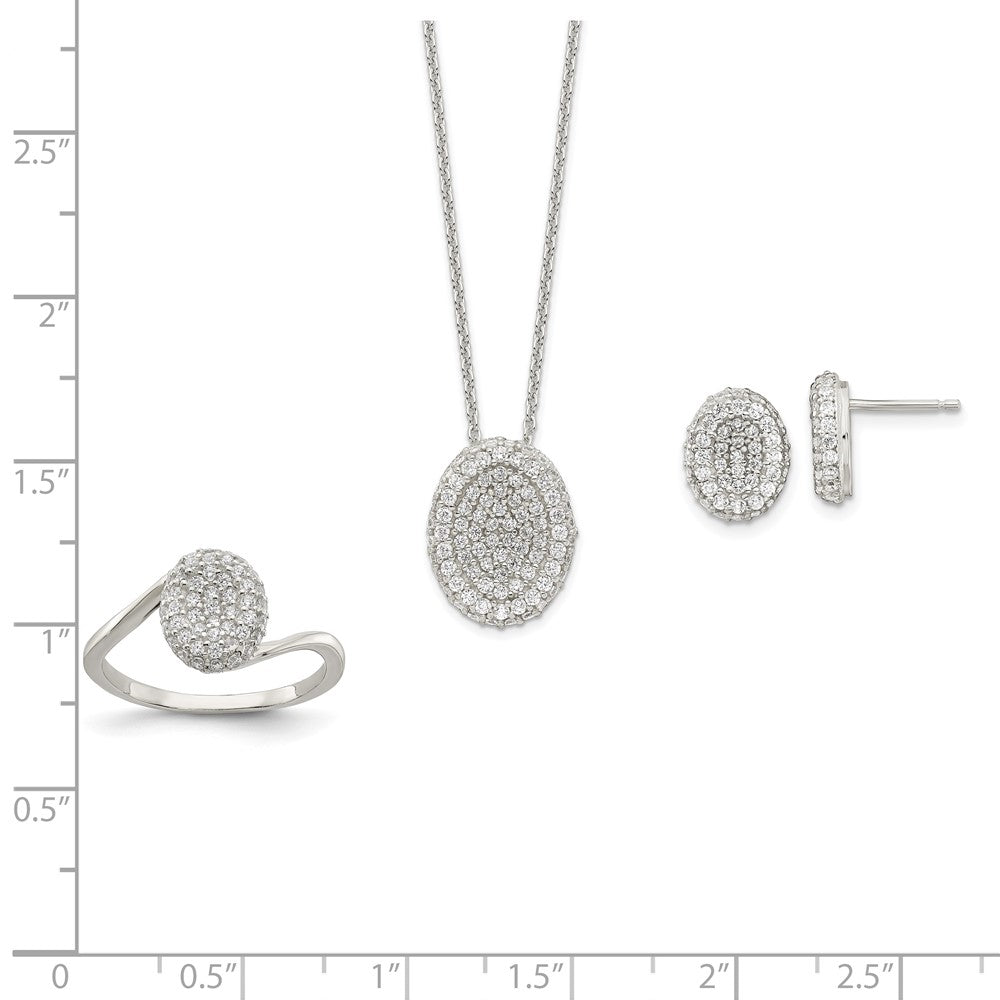 Sterlingsilber 16 in mit 1.5 Verlängerung. Zirkonia Oval Halskette, Ohrringe, Ring Set