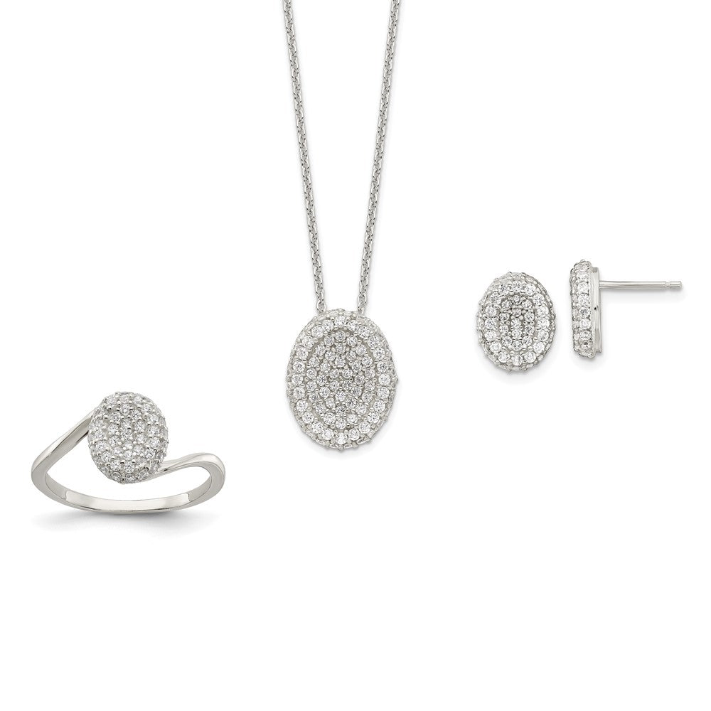 Sterlingsilber 16 in mit 1.5 Verlängerung. Zirkonia Oval Halskette, Ohrringe, Ring Set