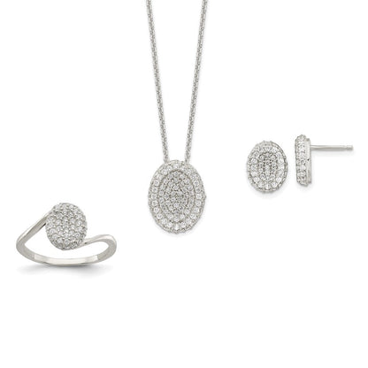 Sterlingsilber 16 in mit 1.5 Verlängerung. Zirkonia Oval Halskette, Ohrringe, Ring Set