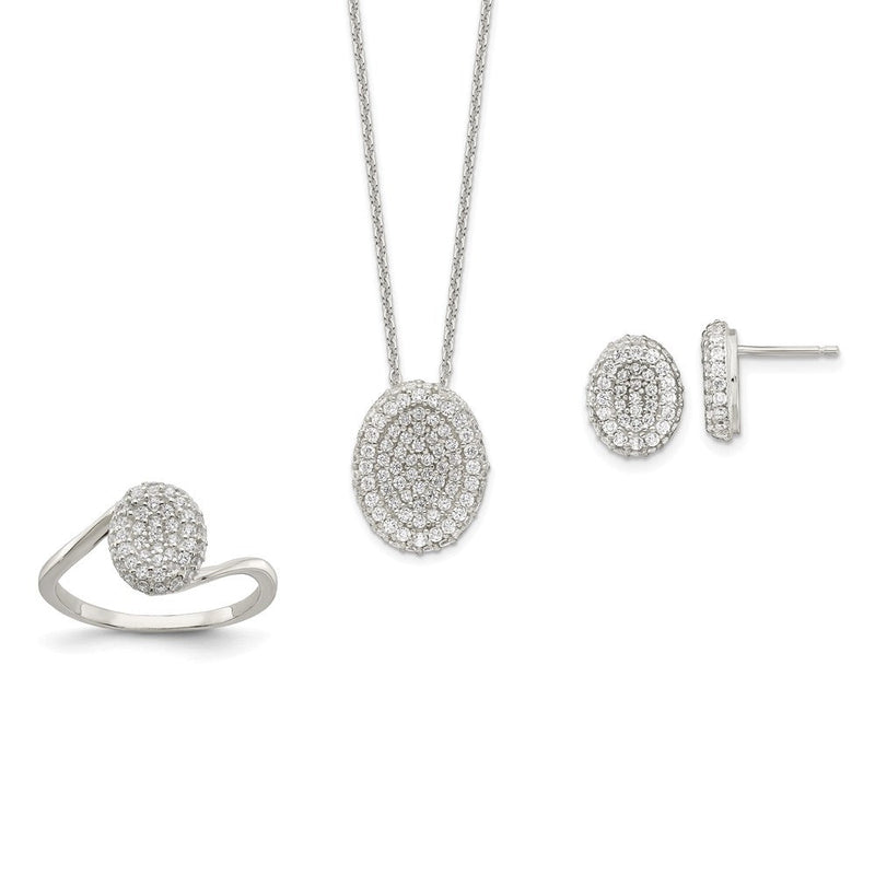 Sterlingsilber 16 in mit 1.5 Verlängerung. Zirkonia Oval Halskette, Ohrringe, Ring Set