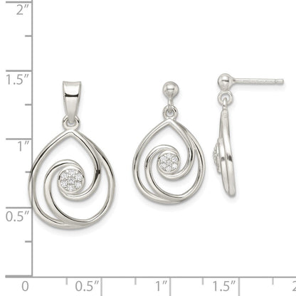 Sterlingsilber Zirkonia in Tropfen Anhänger und Ohrringe Set