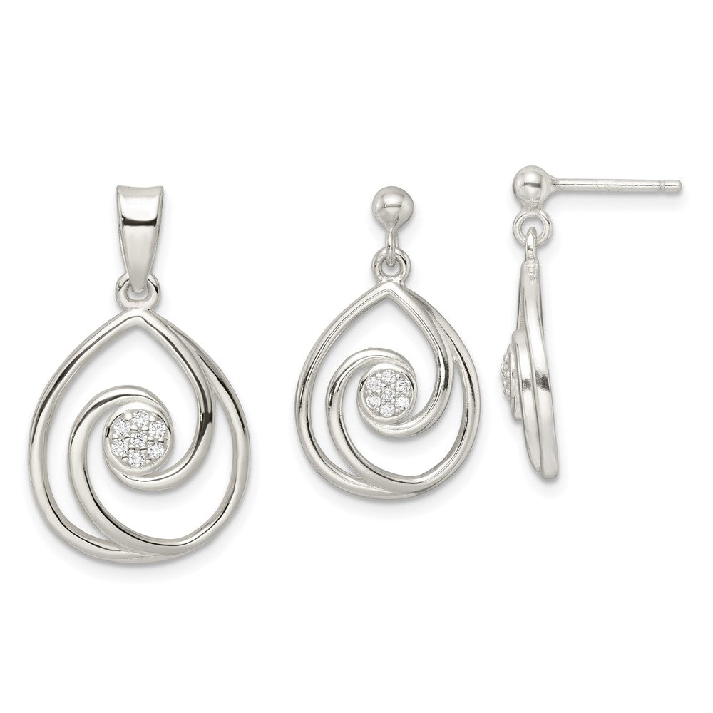 Sterlingsilber Zirkonia in Tropfen Anhänger und Ohrringe Set