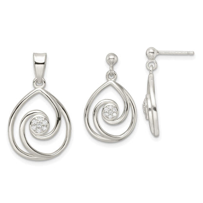 Sterlingsilber Zirkonia in Tropfen Anhänger und Ohrringe Set