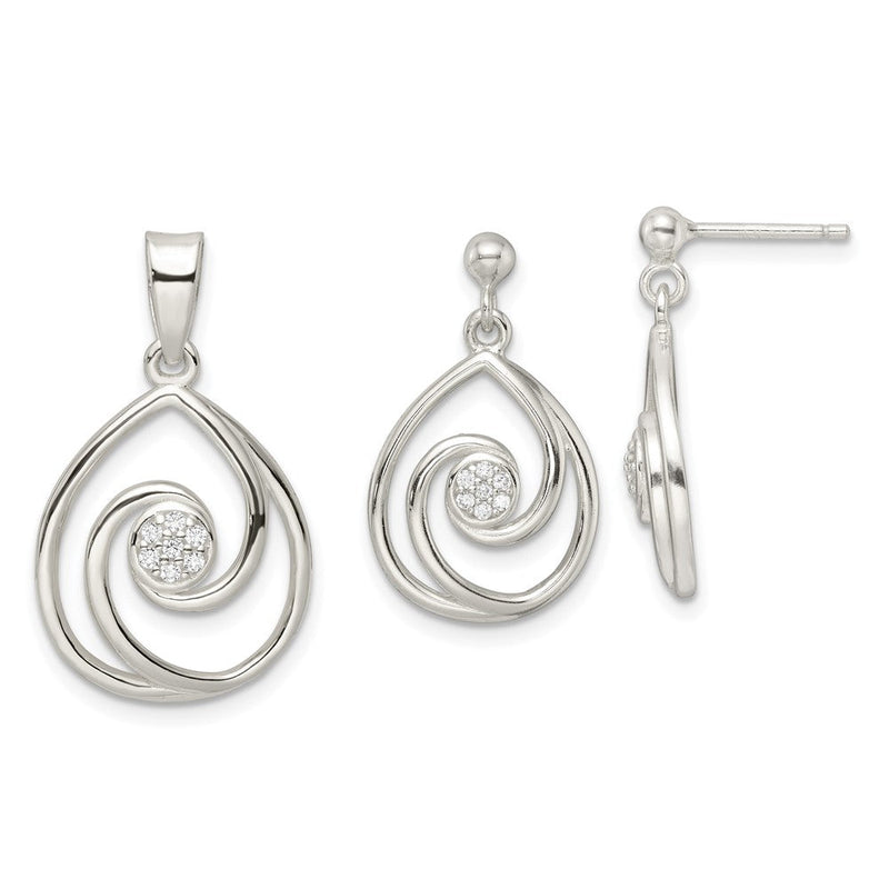 Sterlingsilber Zirkonia in Tropfen Anhänger und Ohrringe Set