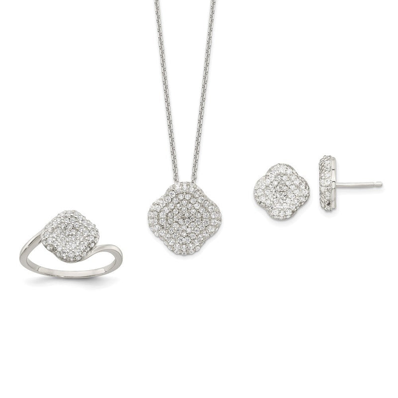 Sterlingsilber 16 Zoll mit 1.5 in Verlängerung Zirkonia Quadratisch Halskette/earrings/ring Set