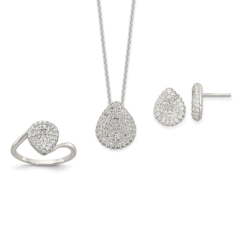 Sterlingsilber 16 in mit 1.5 Verlängerung. Zirkonia Tropfen Halskette, Ohrringe und Ring