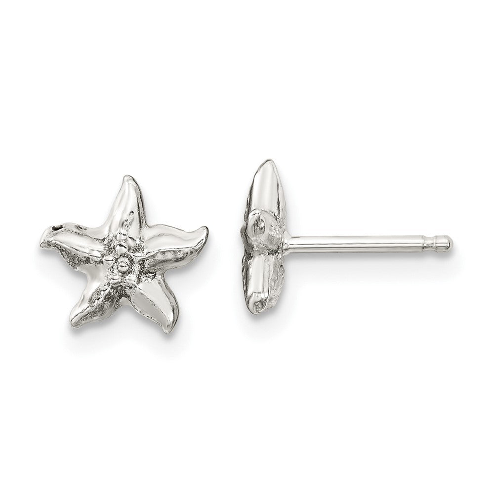 Sterlingsilber Poliert & Strukturiert Seestern Kinder 14 Zoll Halskette und Ohrstecker Set