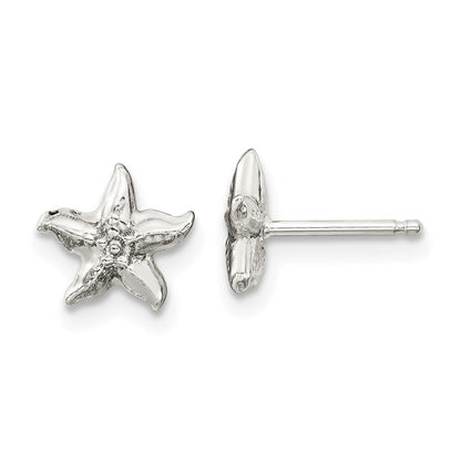 Sterlingsilber Poliert & Strukturiert Seestern Kinder 14 Zoll Halskette und Ohrstecker Set