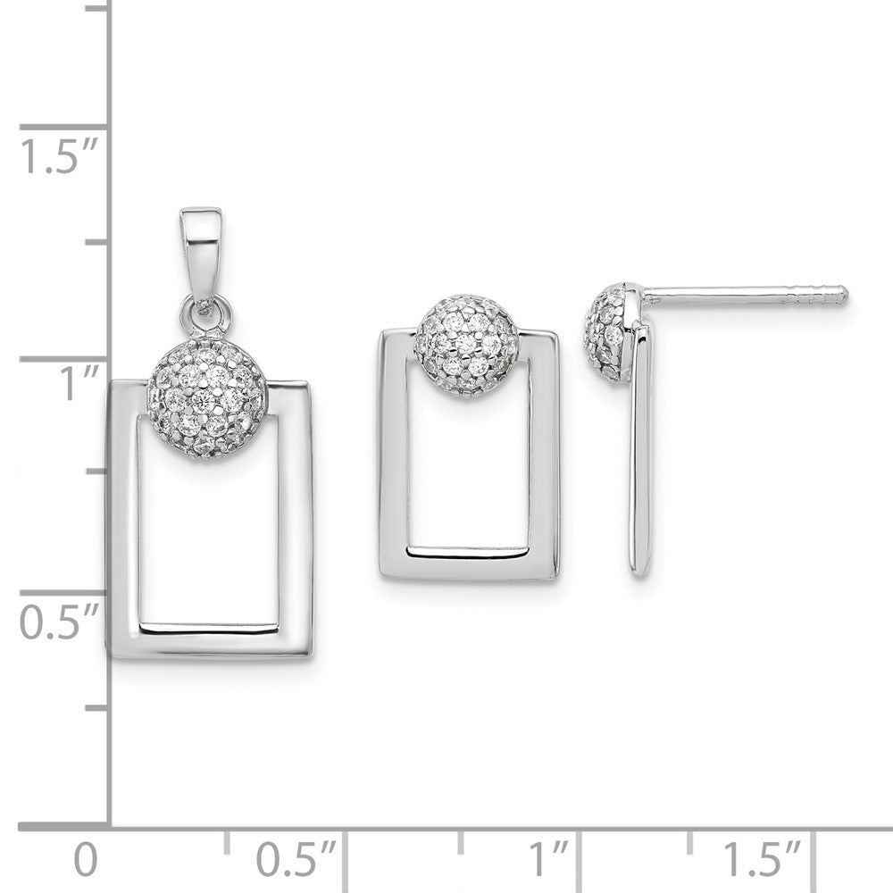 Sterlingsilber Rhodiniert Mikro Pavé Zirkonia Rechteck Ohrringe und Anhänger Set