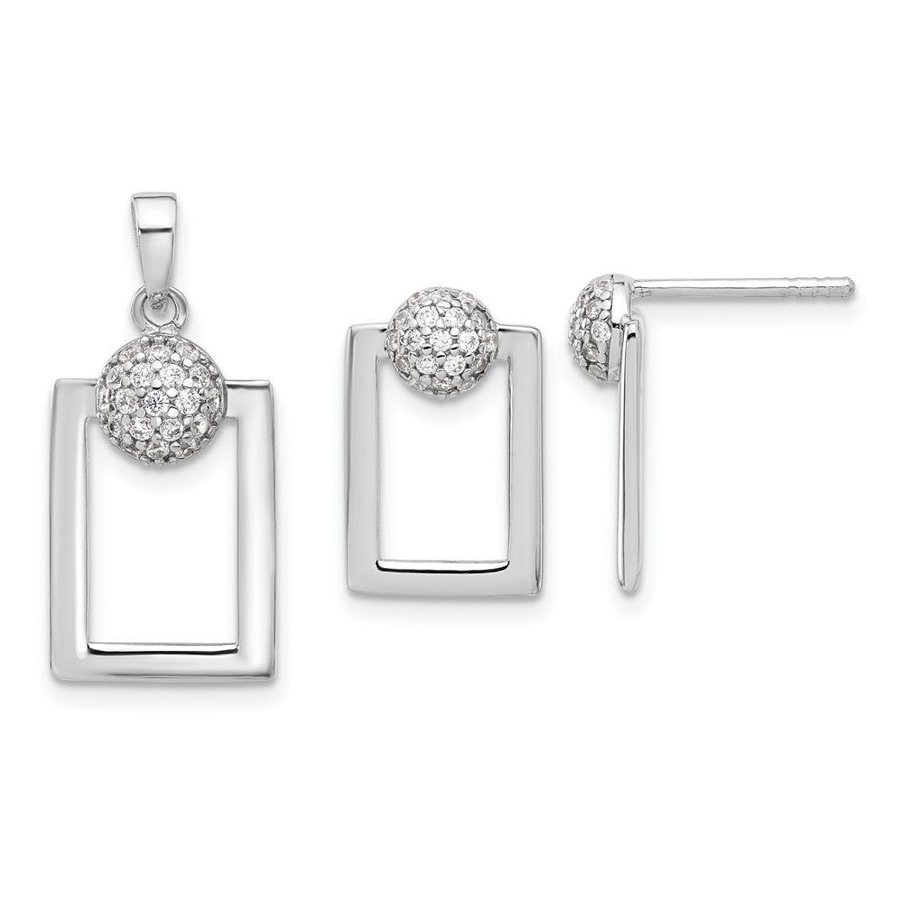 Sterlingsilber Rhodiniert Mikro Pavé Zirkonia Rechteck Ohrringe und Anhänger Set