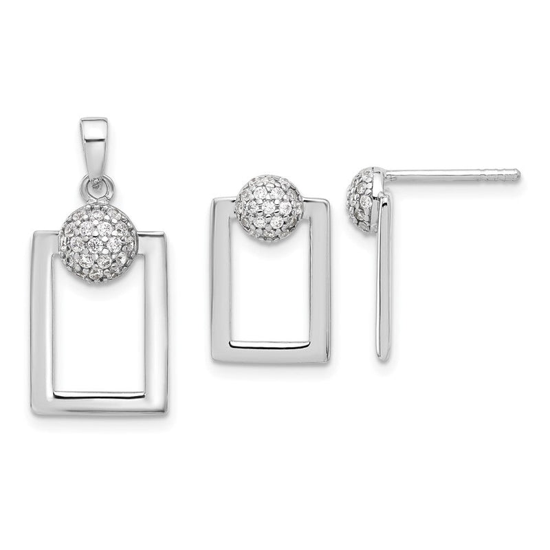 Sterlingsilber Rhodiniert Mikro Pavé Zirkonia Rechteck Ohrringe und Anhänger Set