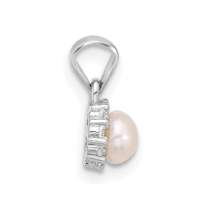 Sterlingsilber Rhodiniert 4-4.5mm Fwc Perle und Zirkonia Ohrringe und Anhänger Set