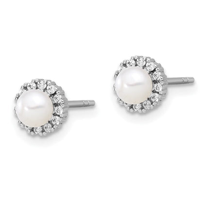Sterlingsilber Rhodiniert 4-4.5mm Fwc Perle und Zirkonia Ohrringe und Anhänger Set