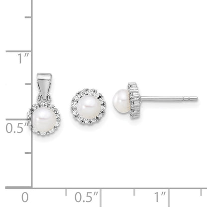 Sterlingsilber Rhodiniert 4-4.5mm Fwc Perle und Zirkonia Ohrringe und Anhänger Set