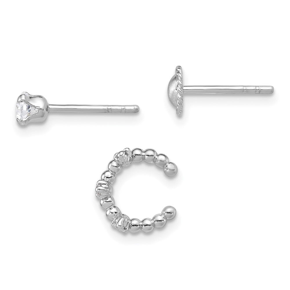 Sterlingsilber Rhodiniert Strukturiert Zirkonia Ohrstecker/circle/ear Manschette Set Of 3 Einfach Ohrring Set