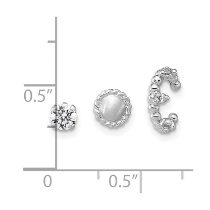 Sterlingsilber Rhodiniert Strukturiert Zirkonia Ohrstecker/circle/ear Manschette Set Of 3 Einfach Ohrring Set