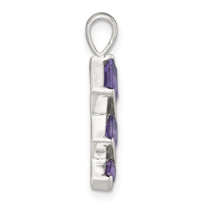 Sterlingsilber Lila Zirkonia Anhänger und Stecker Ohrring Set
