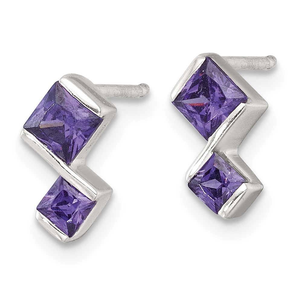 Sterlingsilber Lila Zirkonia Anhänger und Stecker Ohrring Set