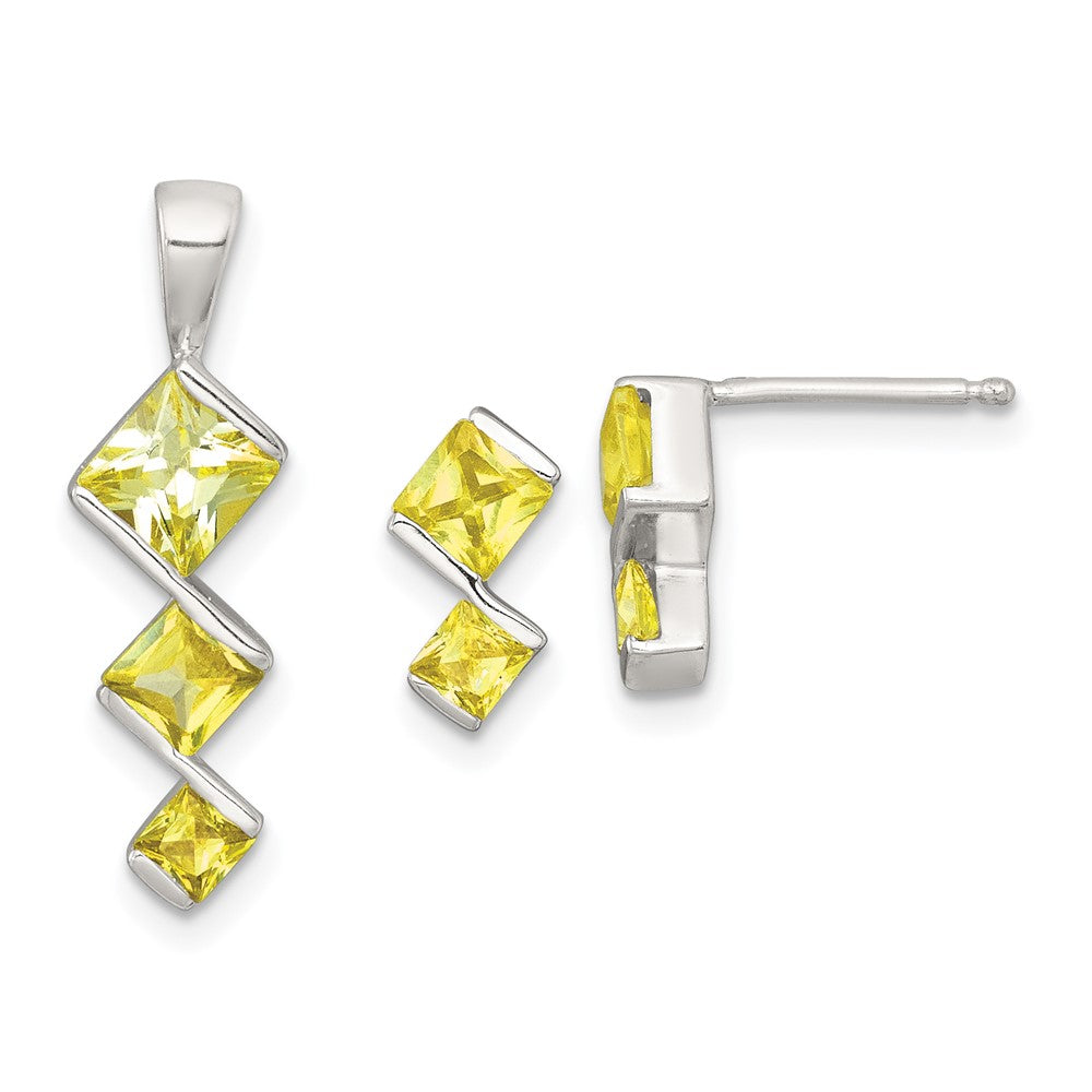 Sterlingsilber Gelb Zirkonia Anhänger und Stecker Ohrring Set
