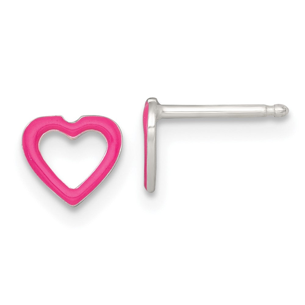 Sterlingsilber Poliert Rosa Emailliert Herz Kinder Stecker Ohrring und Halskette Set