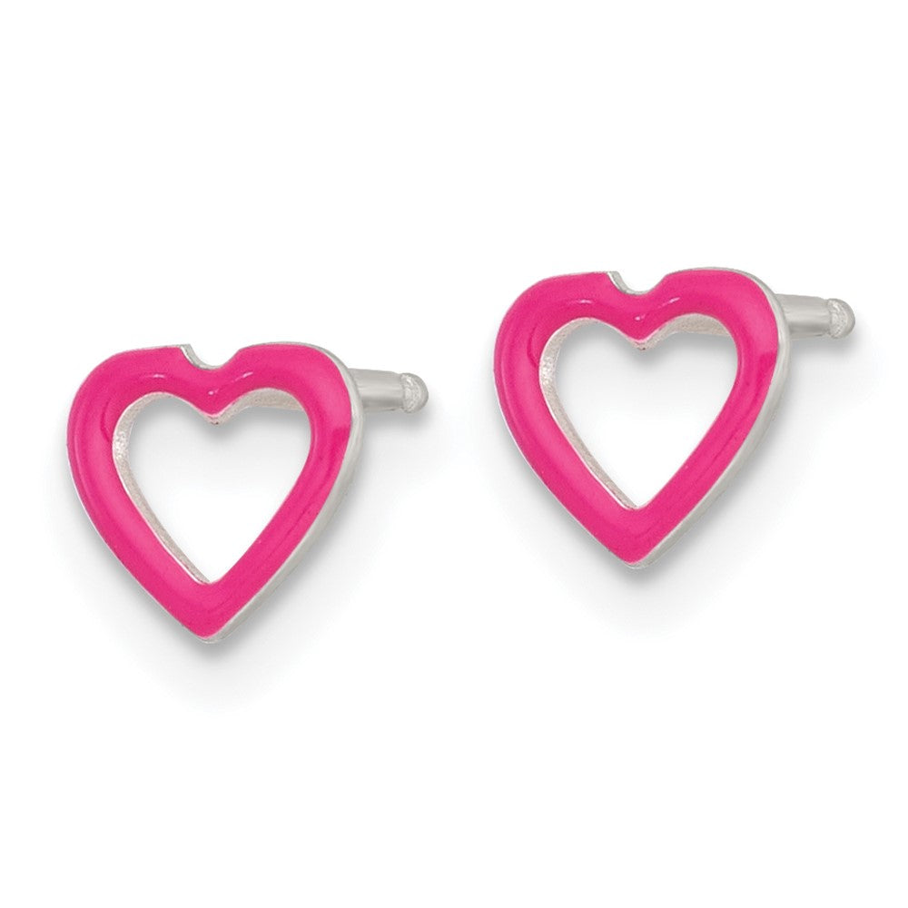 Sterlingsilber Poliert Rosa Emailliert Herz Kinder Stecker Ohrring und Halskette Set