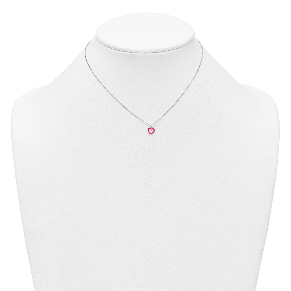 Sterlingsilber Poliert Rosa Emailliert Herz Kinder Stecker Ohrring und Halskette Set