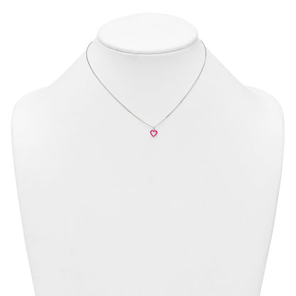 Sterlingsilber Poliert Rosa Emailliert Herz Kinder Stecker Ohrring und Halskette Set