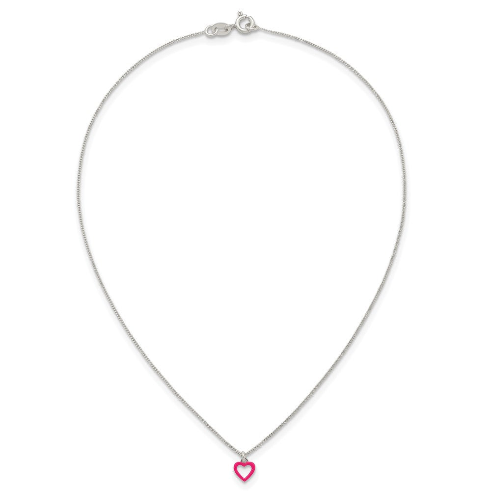 Sterlingsilber Poliert Rosa Emailliert Herz Kinder Stecker Ohrring und Halskette Set