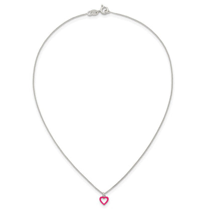 Sterlingsilber Poliert Rosa Emailliert Herz Kinder Stecker Ohrring und Halskette Set