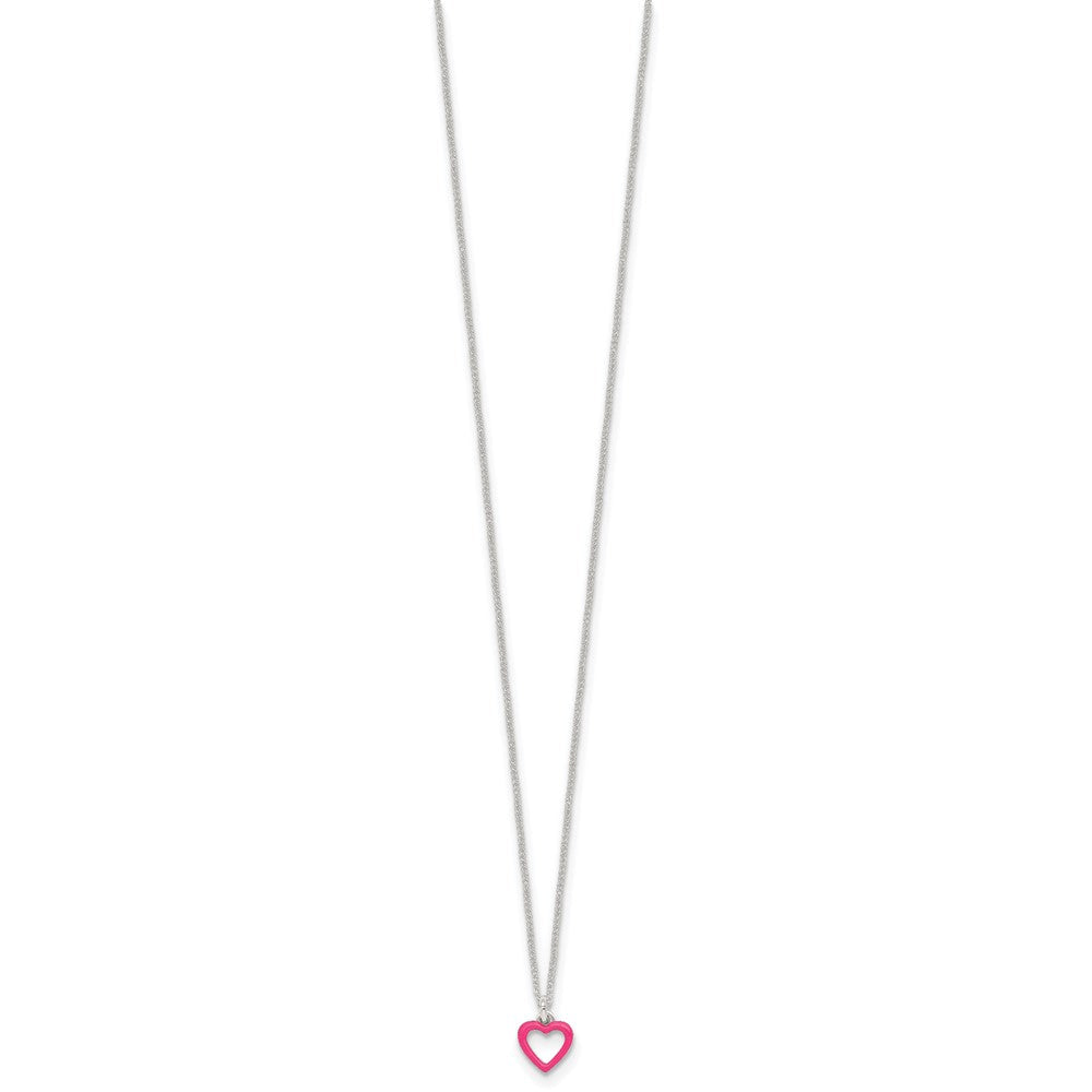 Sterlingsilber Poliert Rosa Emailliert Herz Kinder Stecker Ohrring und Halskette Set