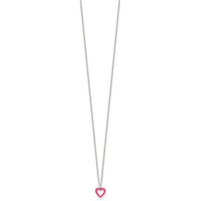 Sterlingsilber Poliert Rosa Emailliert Herz Kinder Stecker Ohrring und Halskette Set