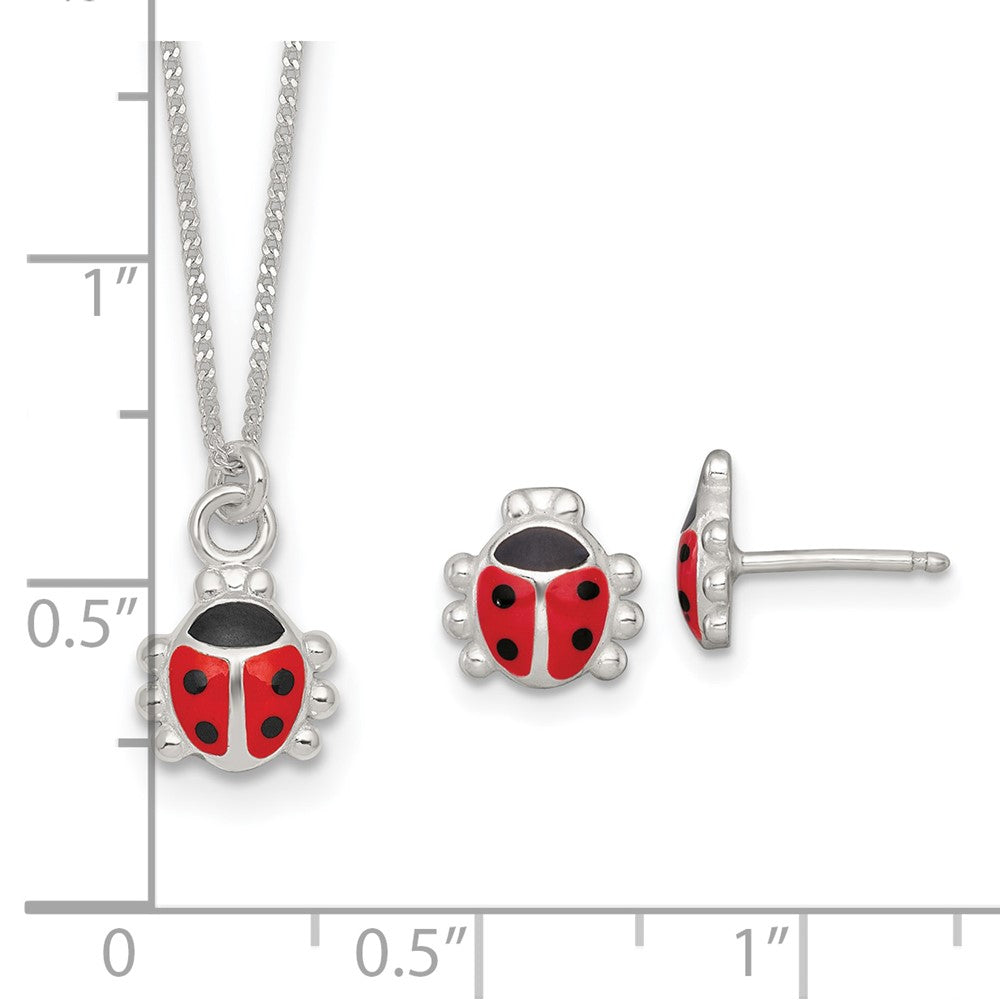 Sterlingsilber Emailliert Damen Bug Kinder Ohrringe und Halskette Set