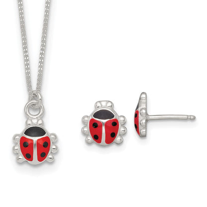 Sterlingsilber Emailliert Damen Bug Kinder Ohrringe und Halskette Set