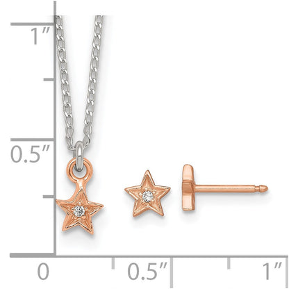 Sterlingsilber Roséfarben Zirkonia Stern Kinder Stecker Ohrring und Halskette Set