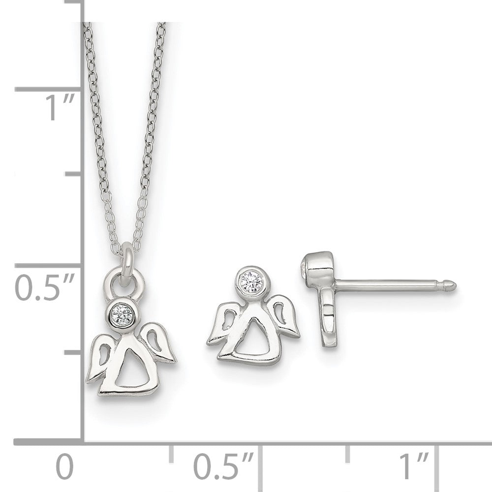 Sterlingsilber Zirkonia Engel Kinder Stecker Ohrring und Halskette Set