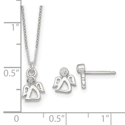 Sterlingsilber Zirkonia Engel Kinder Stecker Ohrring und Halskette Set