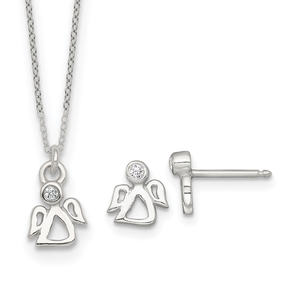 Sterlingsilber Zirkonia Engel Kinder Stecker Ohrring und Halskette Set