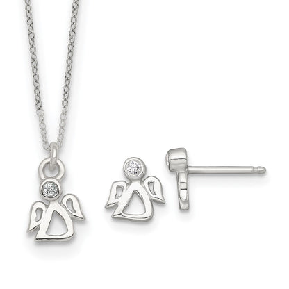 Sterlingsilber Zirkonia Engel Kinder Stecker Ohrring und Halskette Set